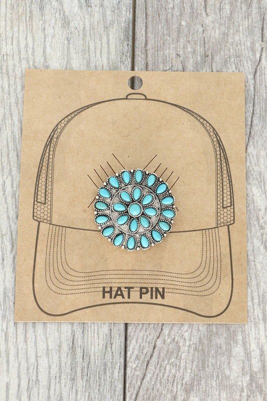 Western Turquoise Cluster Concho Hat Pin