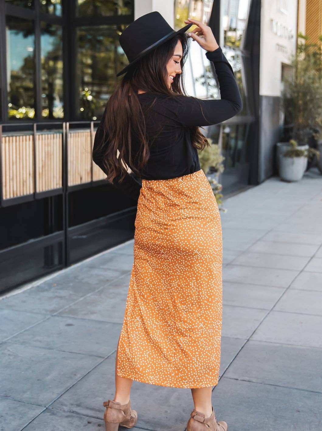 Side Slit Cheetah Skirt-Brown