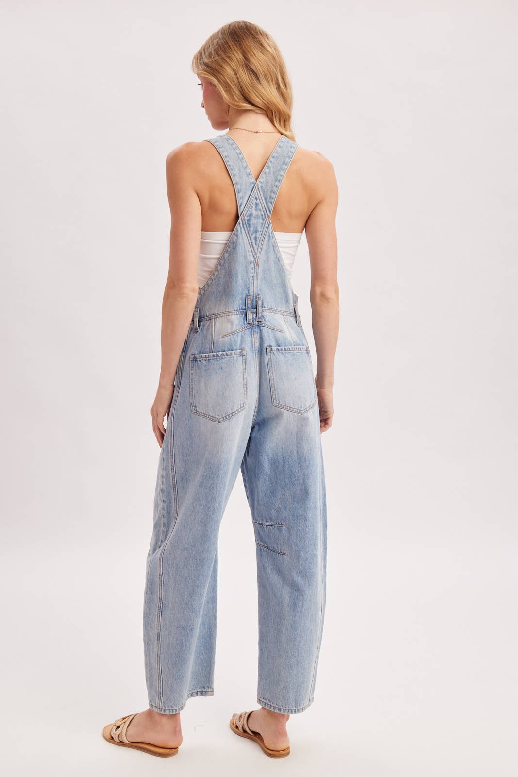 DENIM BARREL OVERALLS: LT.WASH / M