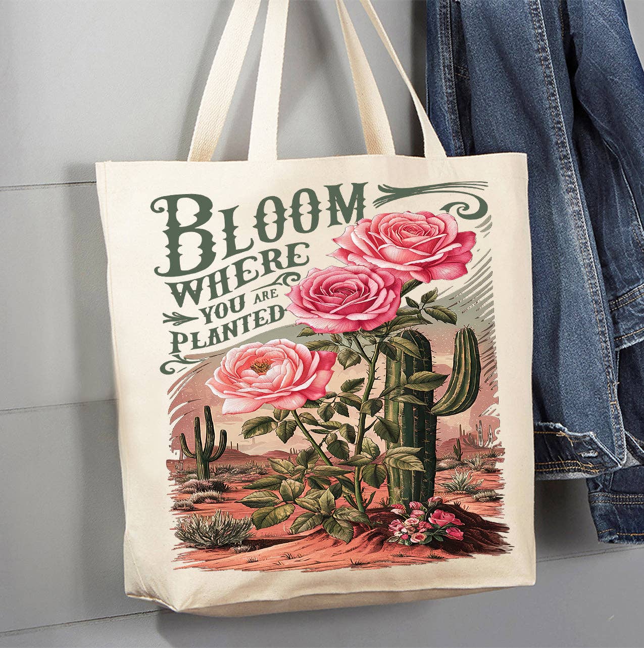 Lace & Hide Bloom Where Planted Canvas Tote Bag