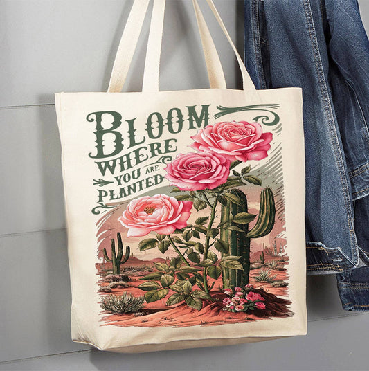 Lace & Hide Bloom Where Planted Canvas Tote Bag