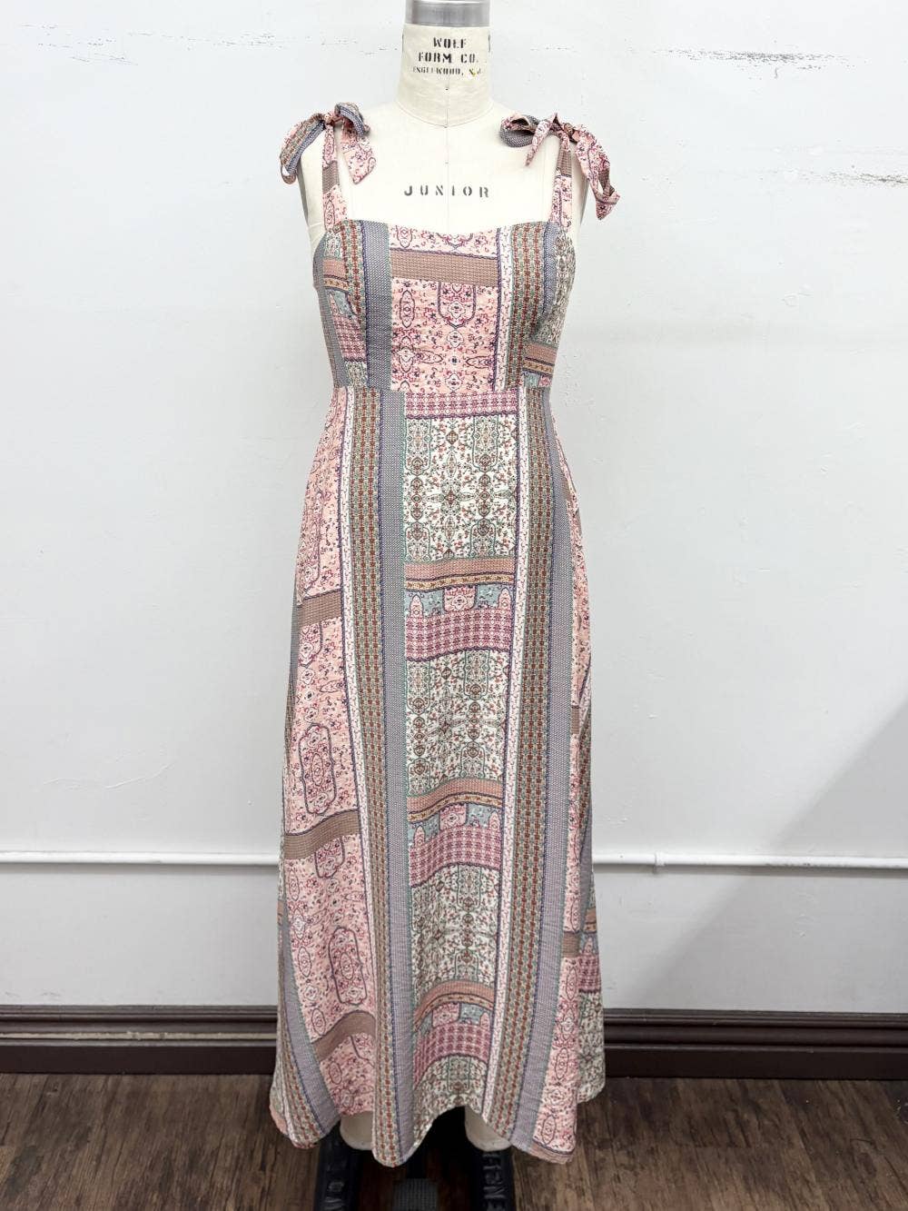 Patchwork Tie-Shoulder Maxi