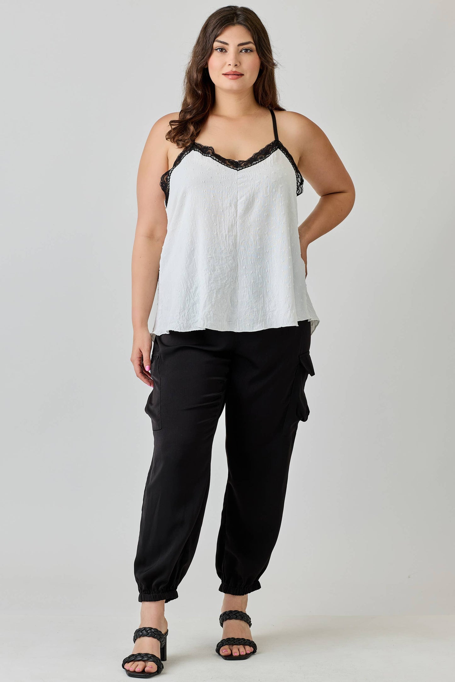 Plus Size Textured Dot Lace Trim Cami