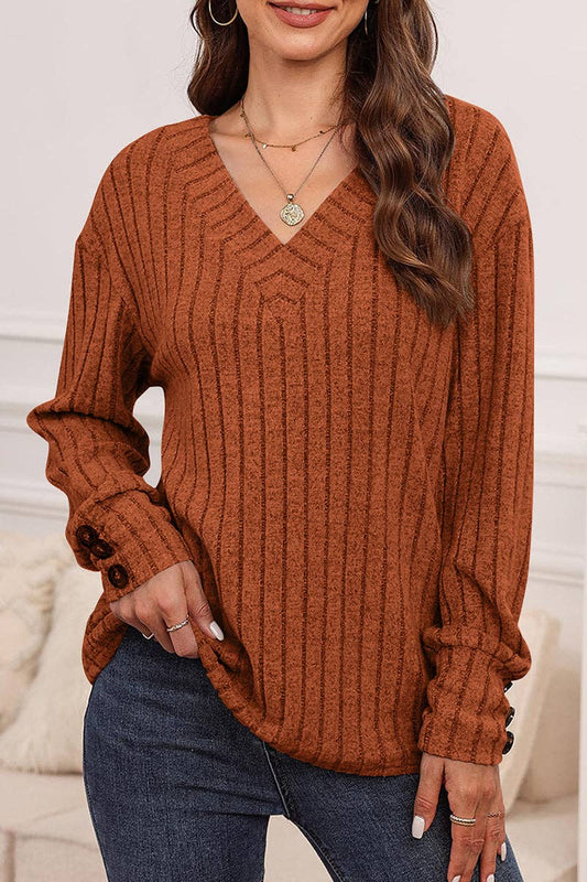 Button Sleeve Ribbed Knit