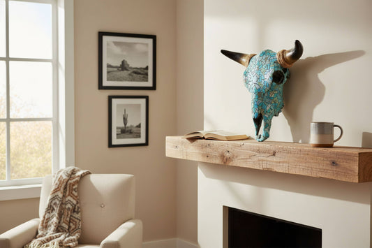 Mosaic Turquoise Tile Western Cow Bull Skull Wall Décor