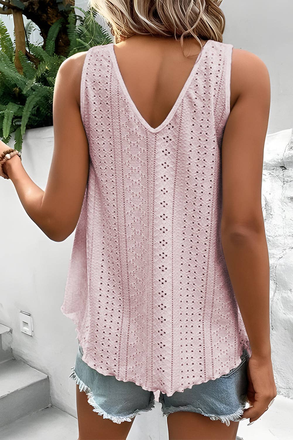 Lace Crochet V-Neck Loose Fit Tank Top