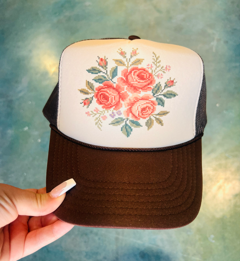 Cross Stitch Roses Trucker
