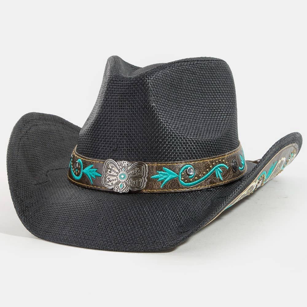 Western Butterfly Concho Detail Straw Cowboy Hat