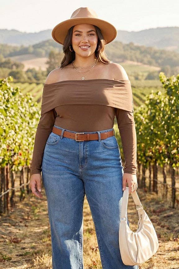 Plus Size Off-Shoulder ITY Long Sleeve Top