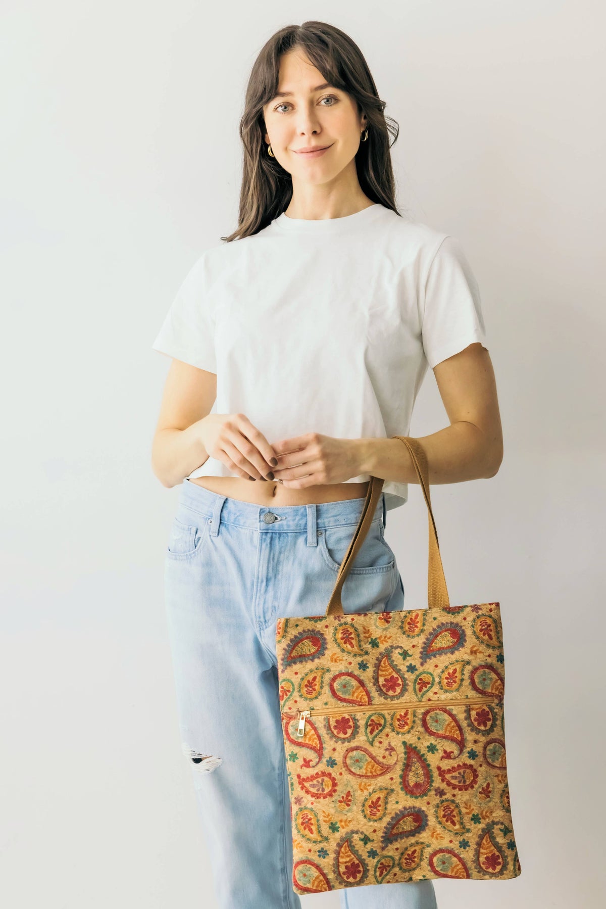 Paisley Print Tote / Shoulder Cork Bag