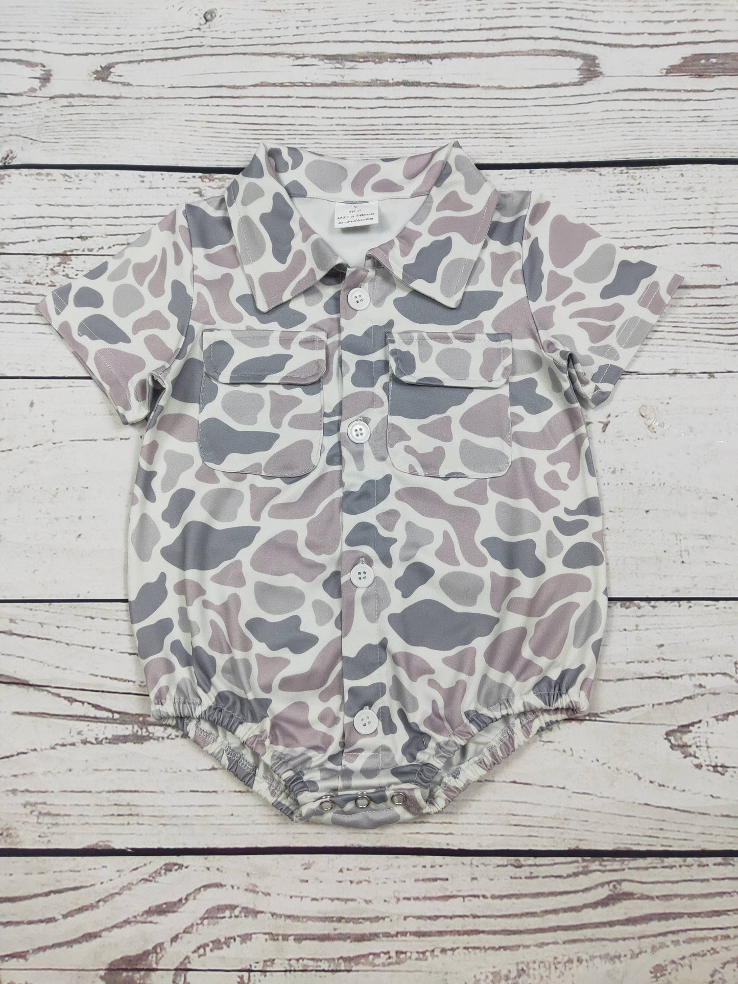 Camouflage Printed Baby Boy Bubble With Pocket: 0-3M