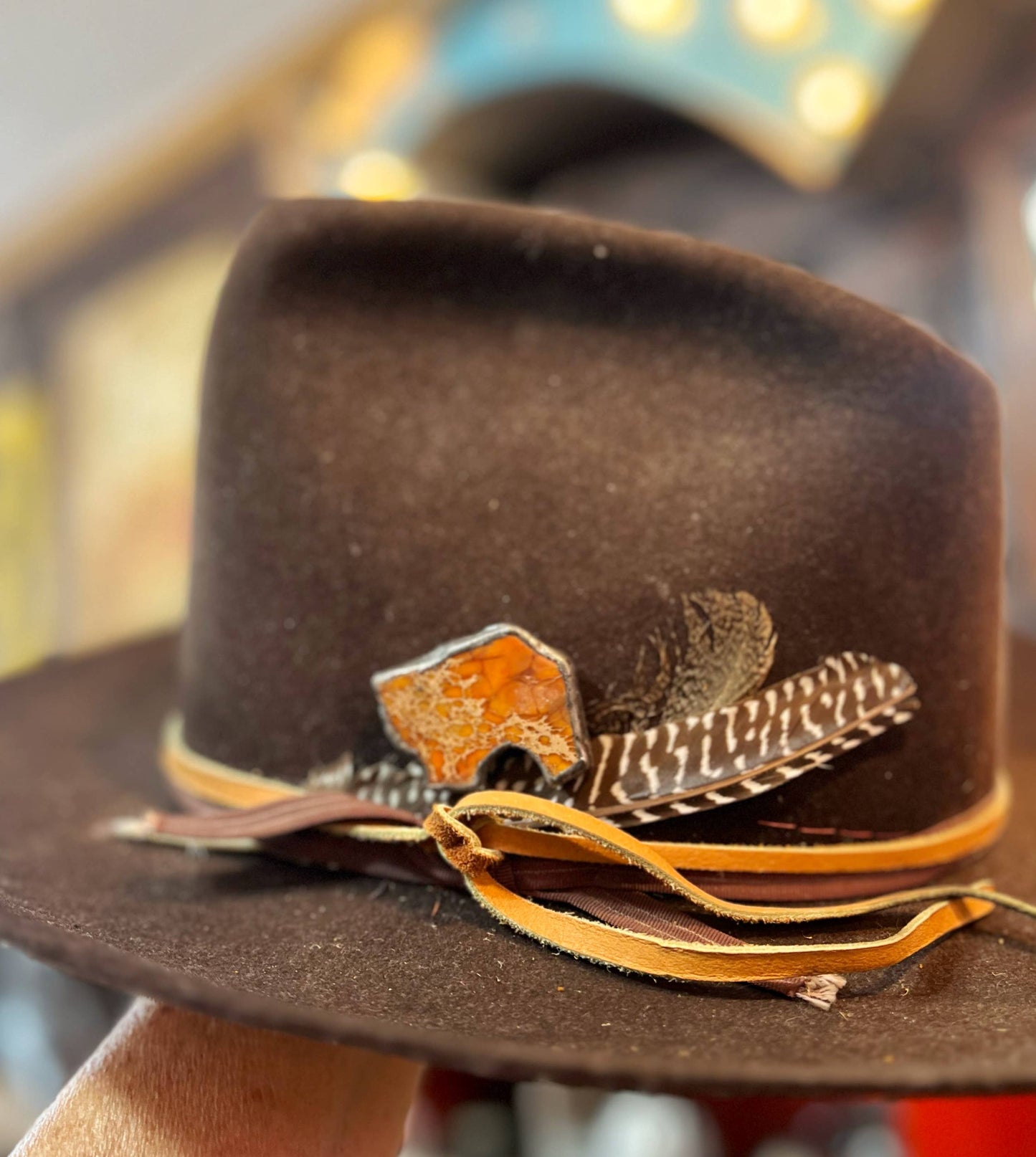 Rusty Orange Soldered Stone Hat Pin Western Hat Bar