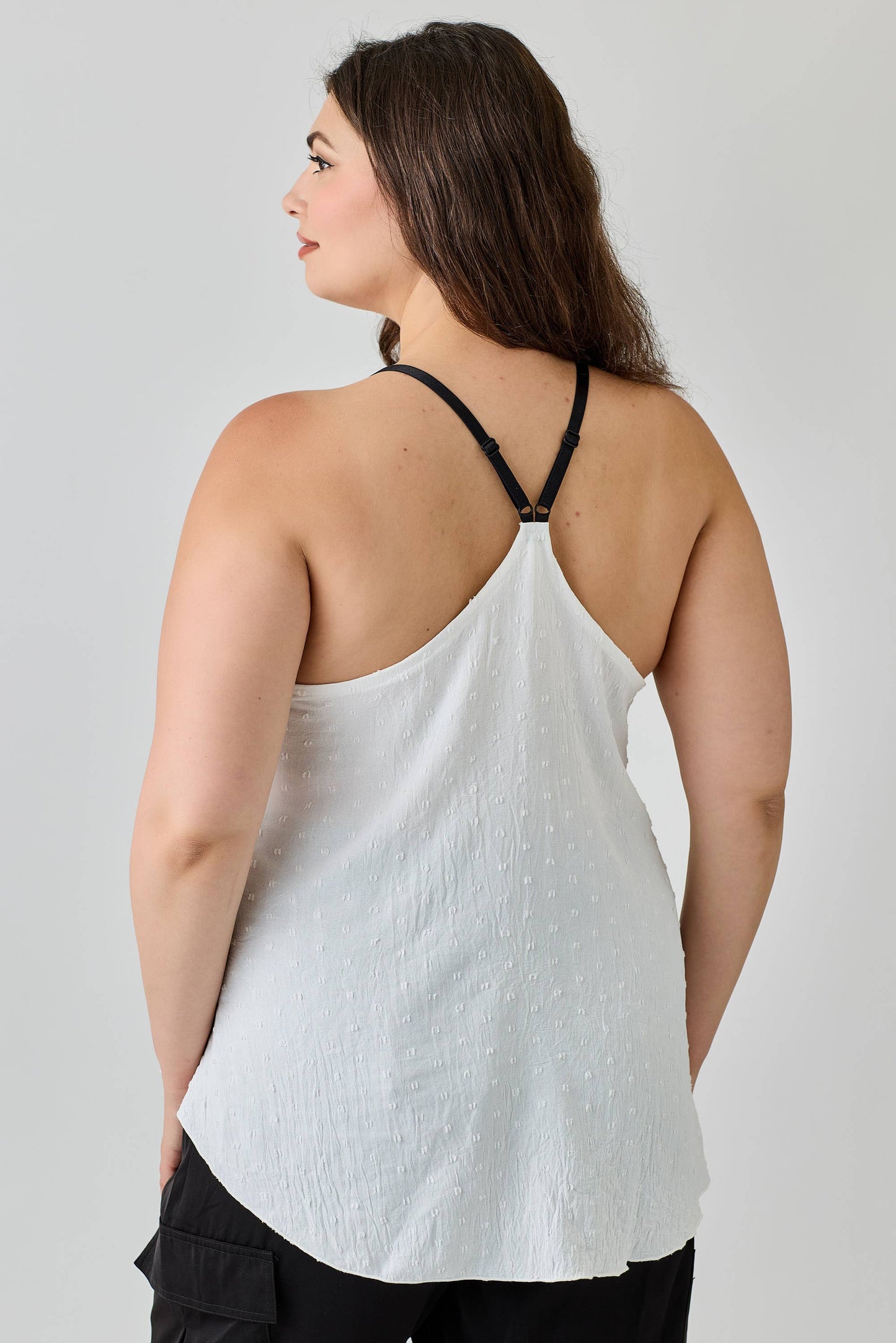 Plus Size Textured Dot Lace Trim Cami