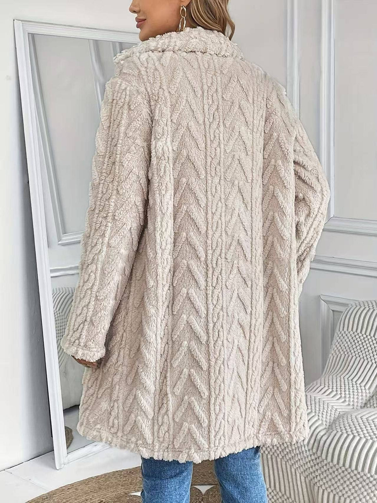 Houndstooth Pattern Fleece Coat