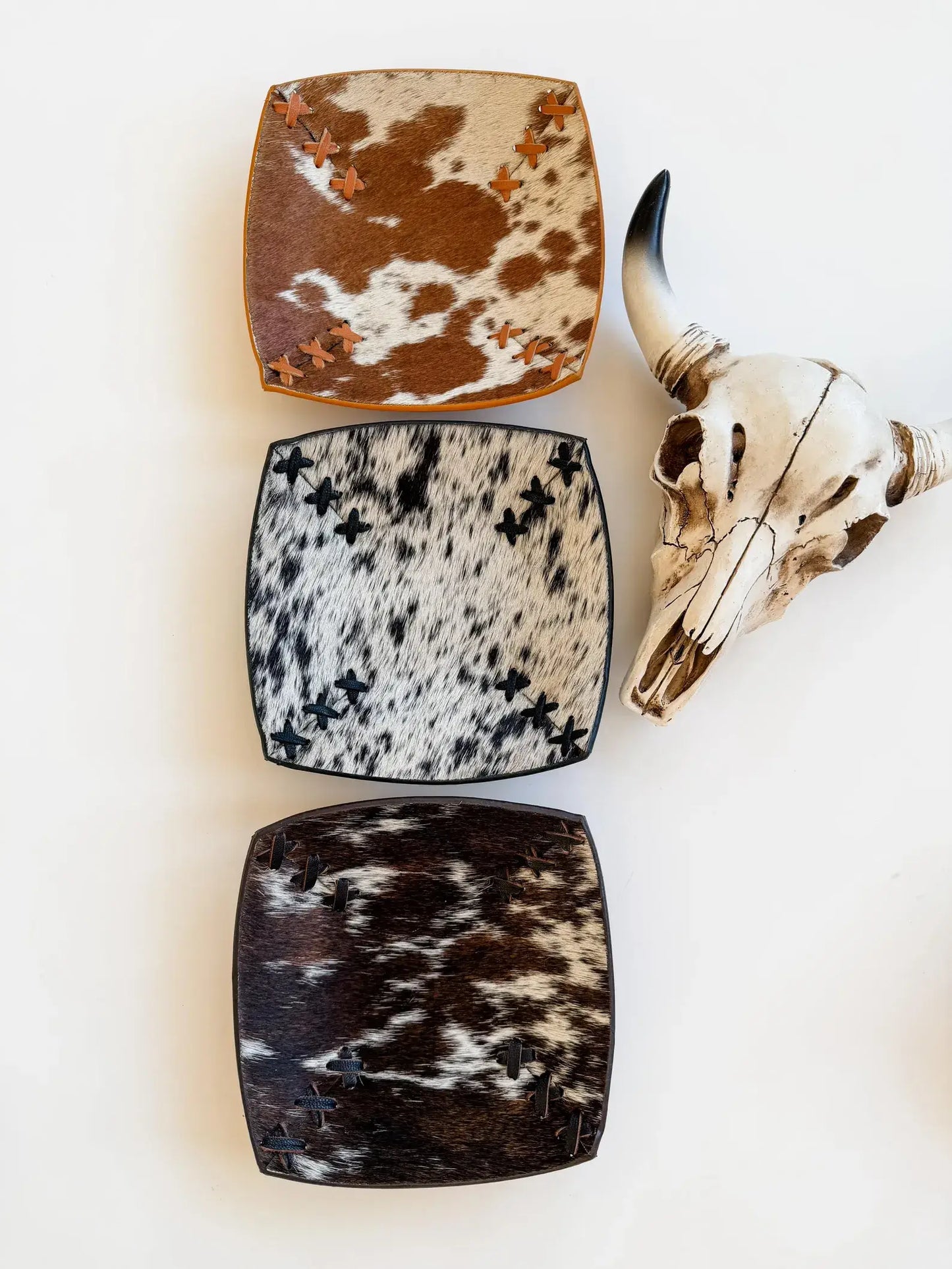 COWHIDE LEATHER TRAY - jewelry storage - Genuine Hair On: BROWN