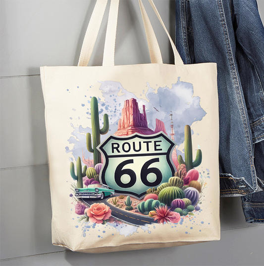 Lace & Hide Route 66 Desert Cactus Canvas Tote Bag