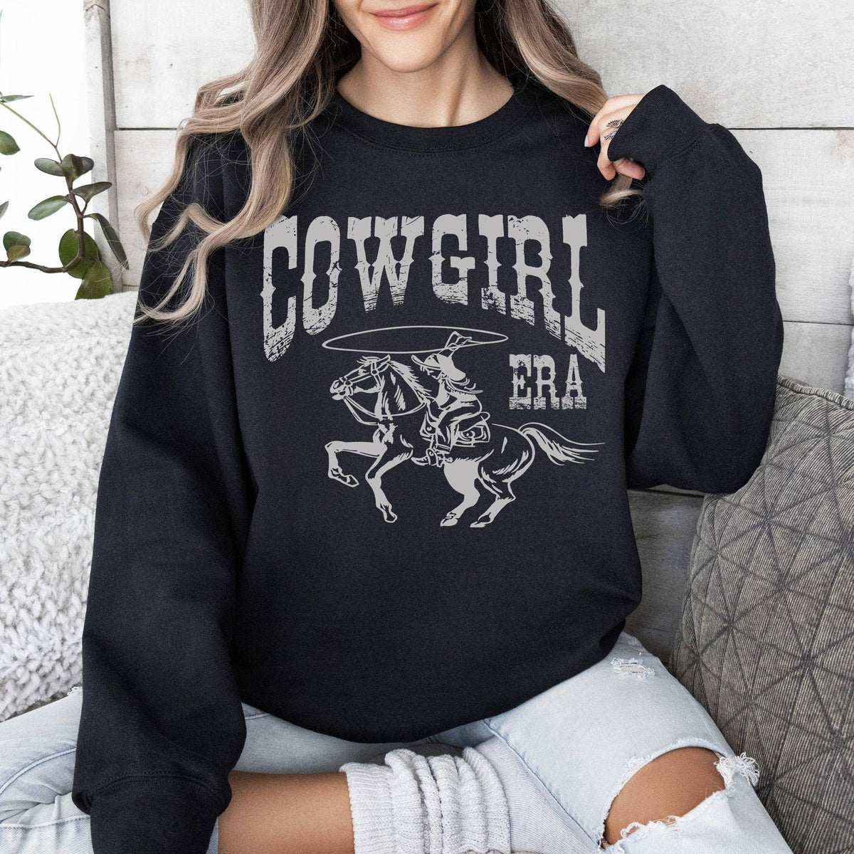 Cowgirl Era, Rodeo, Western, Country, Horse Sweatshirt: Navy / Large