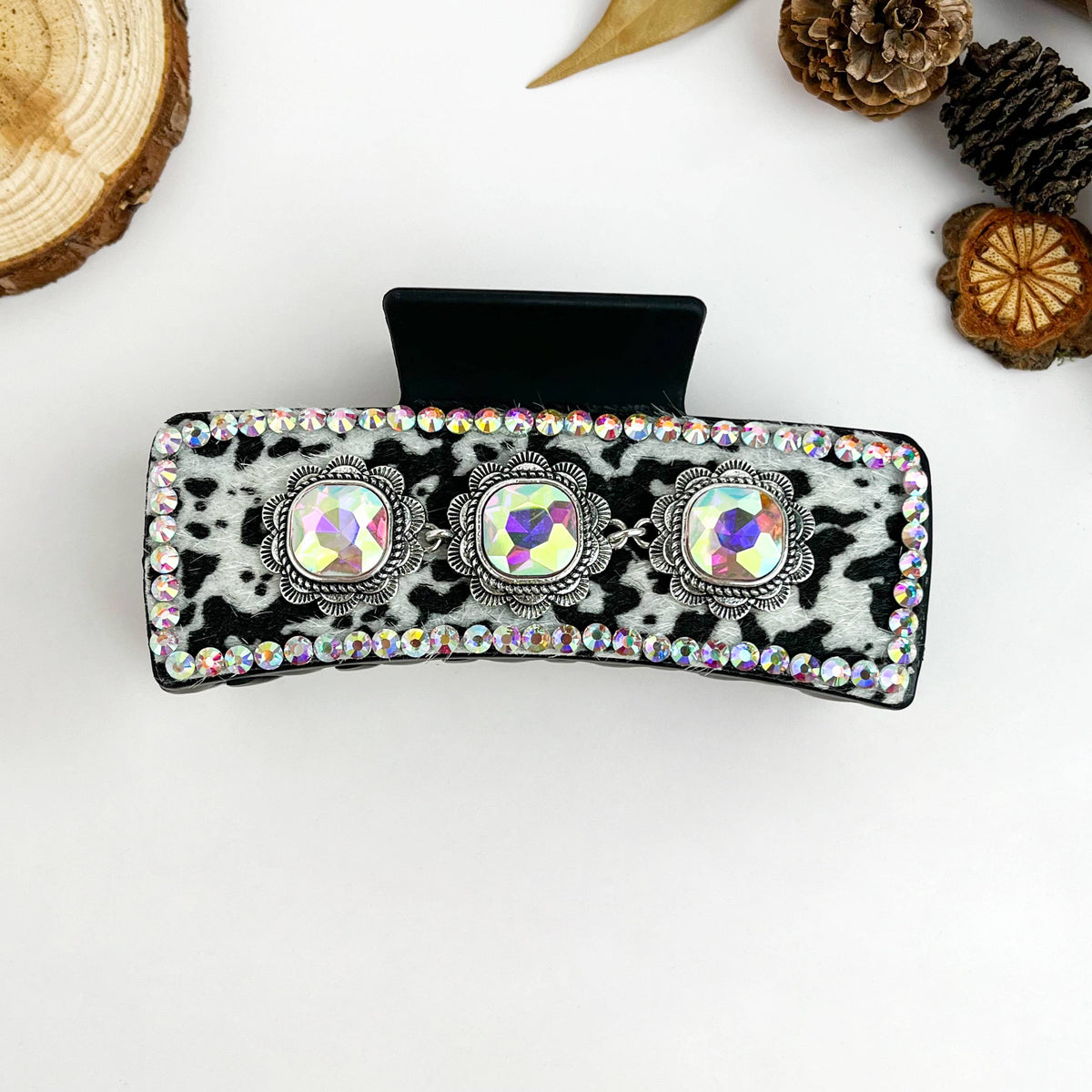 Cow Print Rhinestone Hair Claw