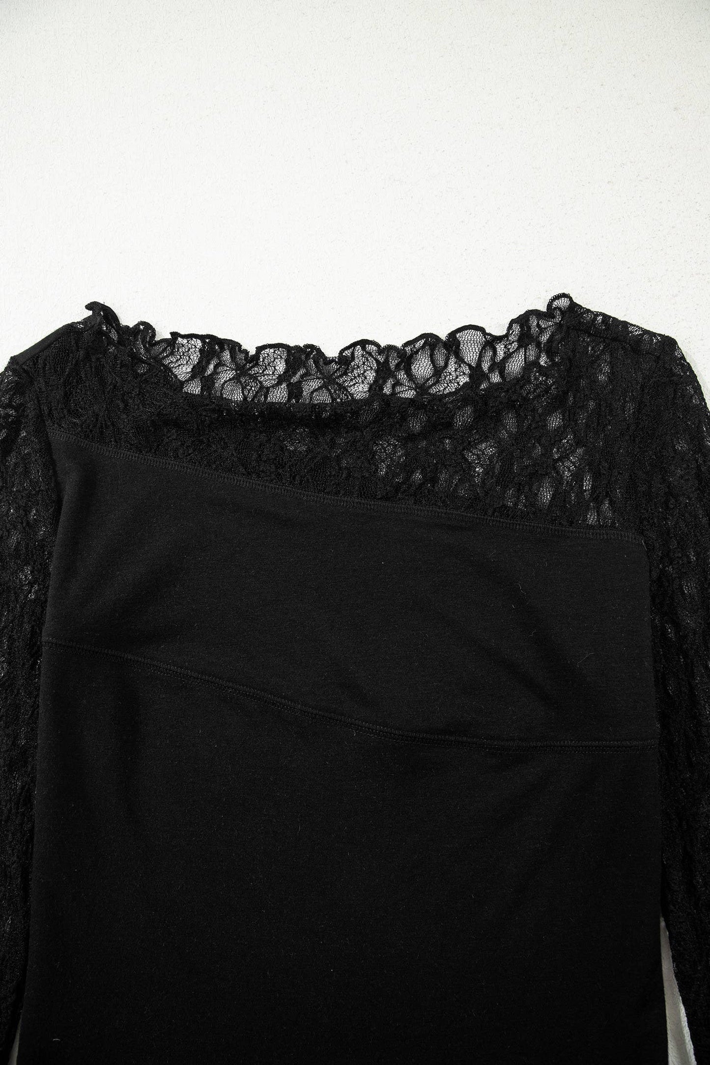 Asymmetric Panels Sheer Floral Lace Long Sleeve Top