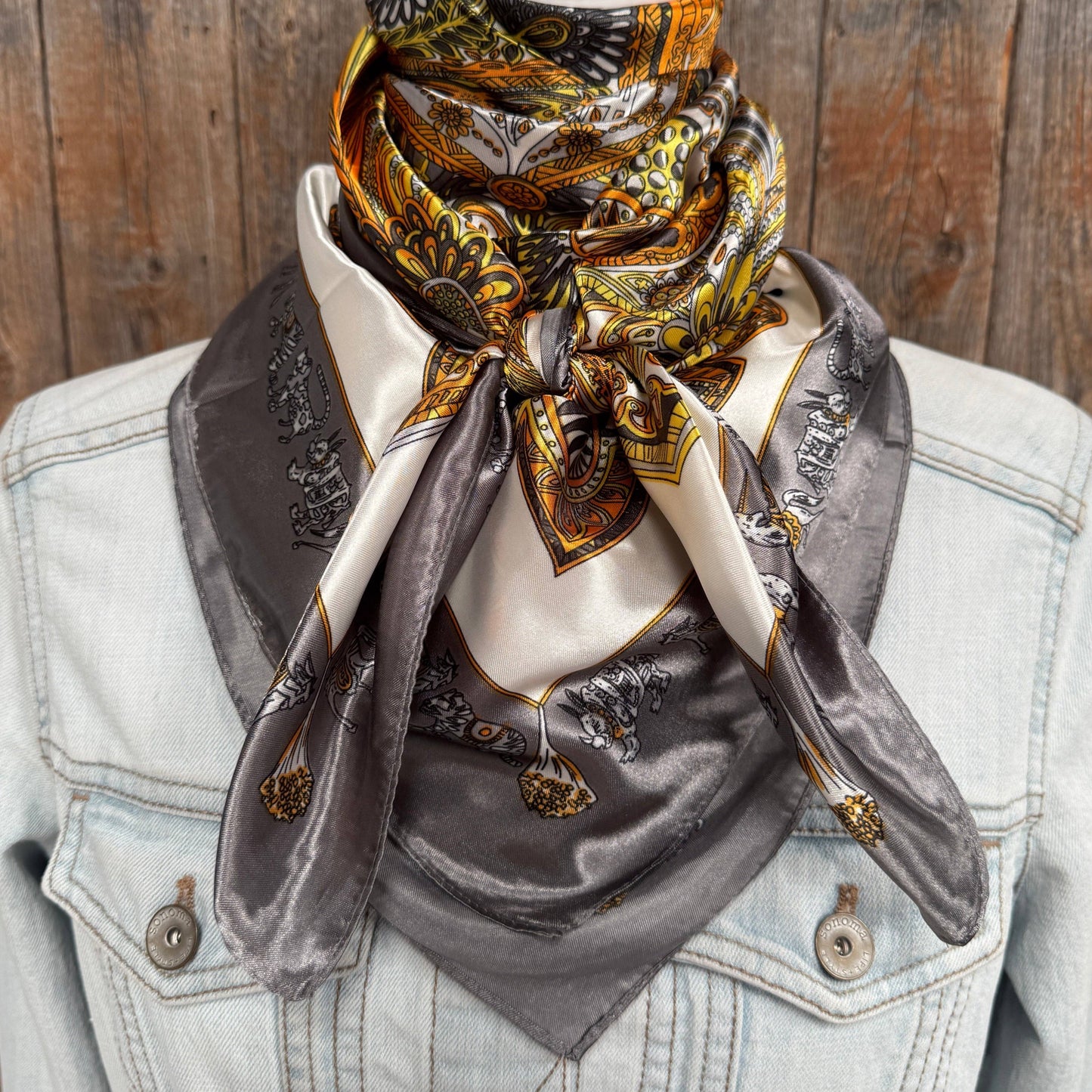 35X35" Grey and Yellow Safari Wild Rag