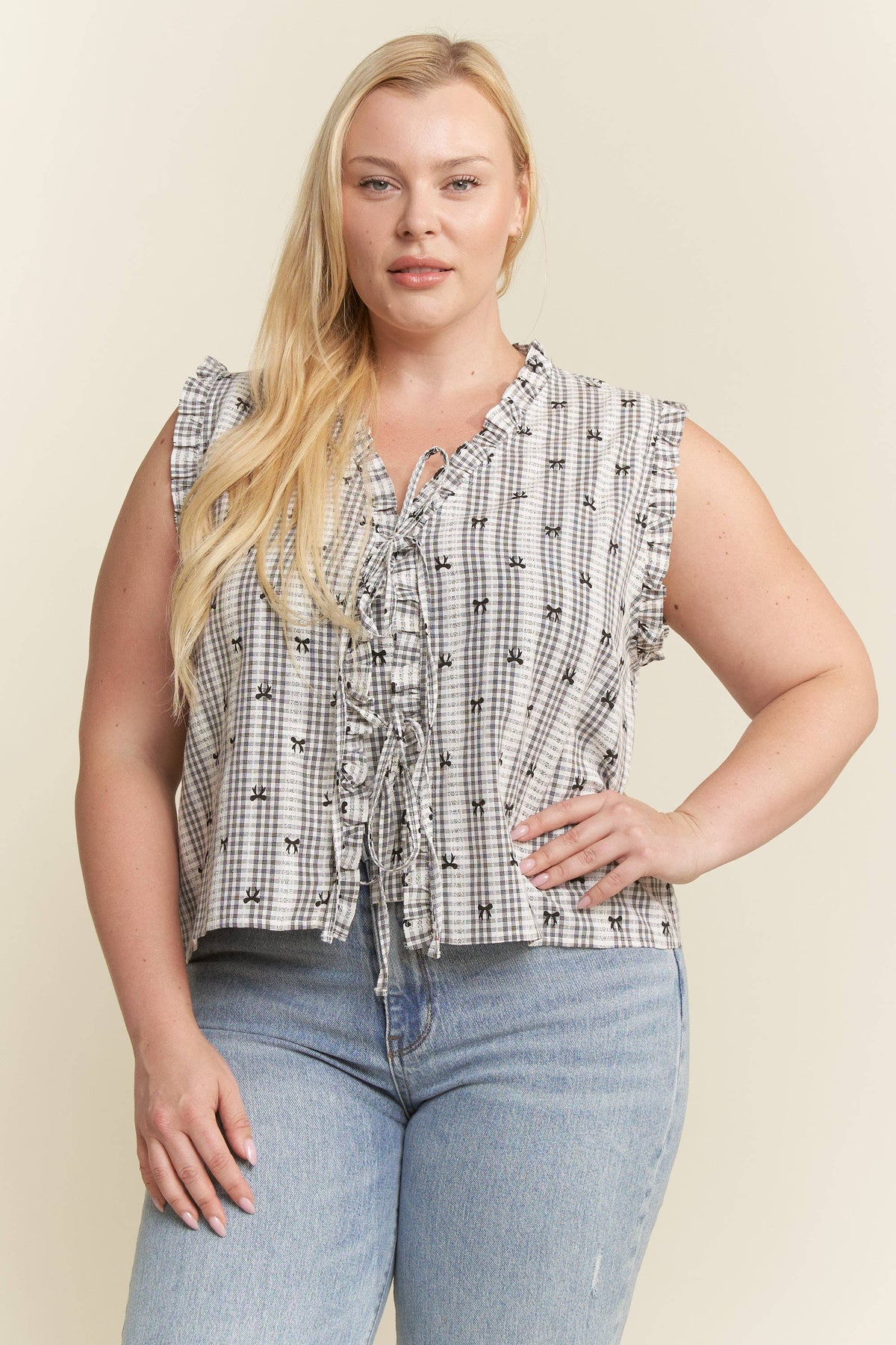 PLAID TIE FRONT TOP