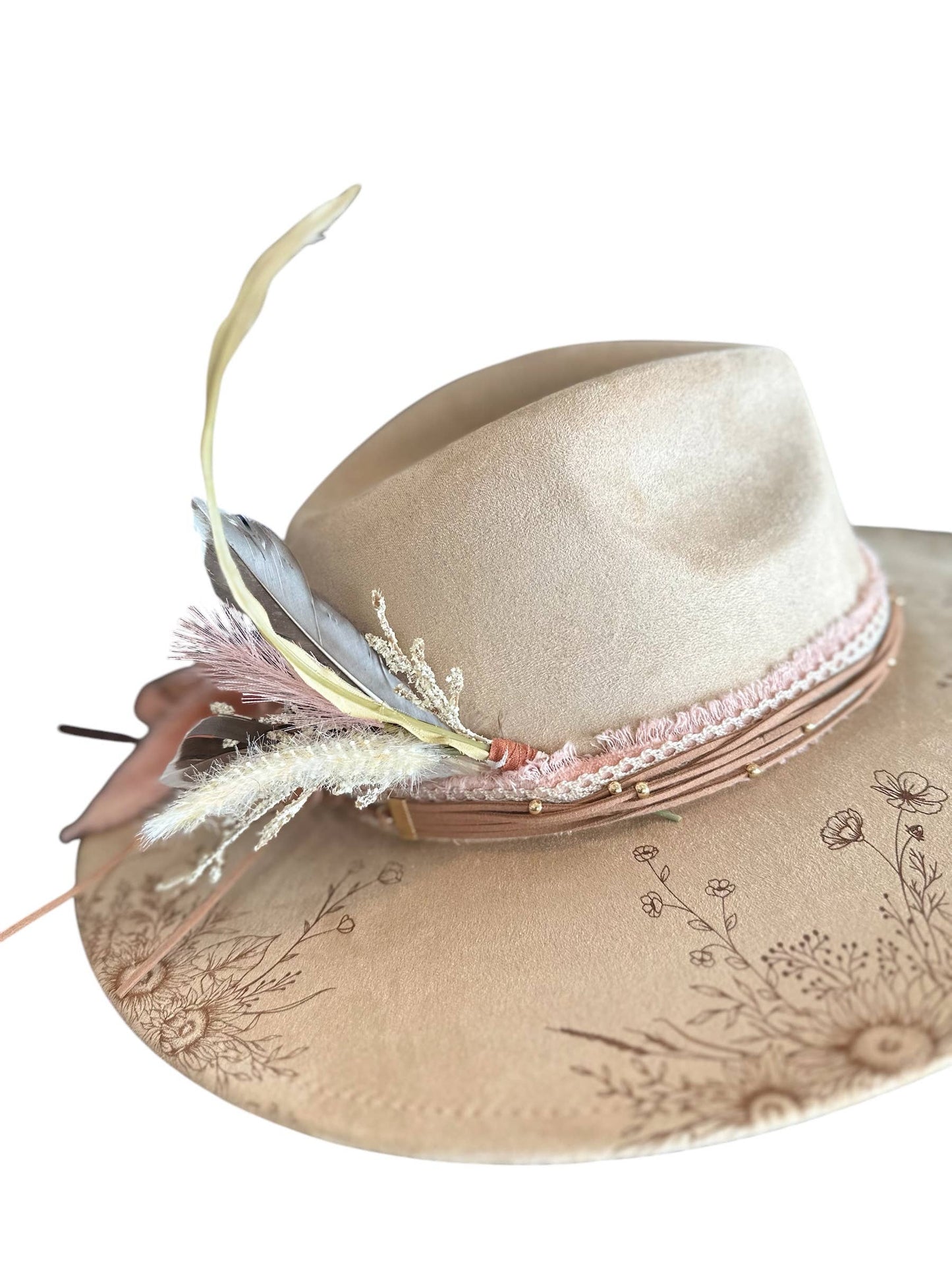 Suede Rancher Hat, Cowboy Hat | Sunflower Floral Brim: Sage
