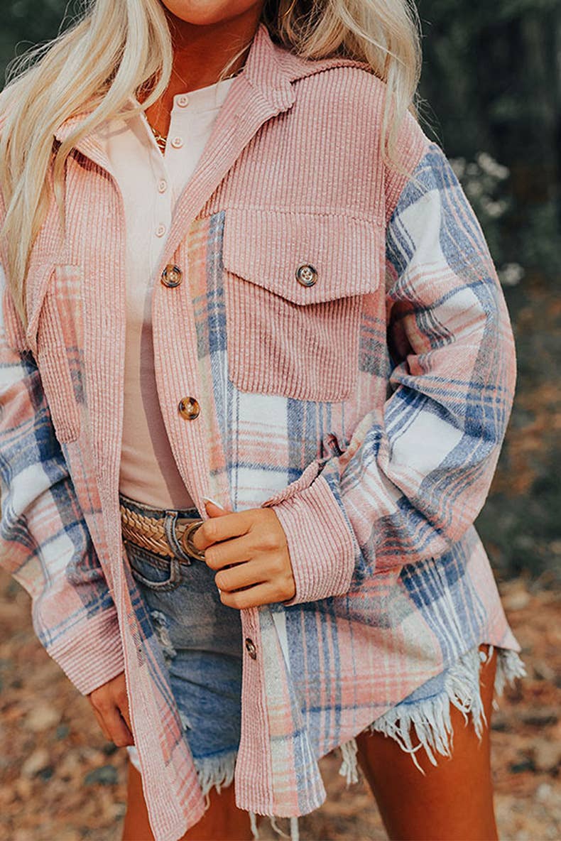 Patchwork Corduroy Oversized Shacket