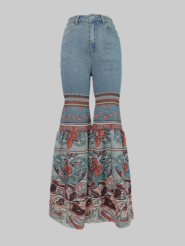Flared Pants Floral Printed High-Waisted