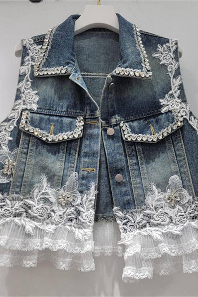 Lace Denim Vest