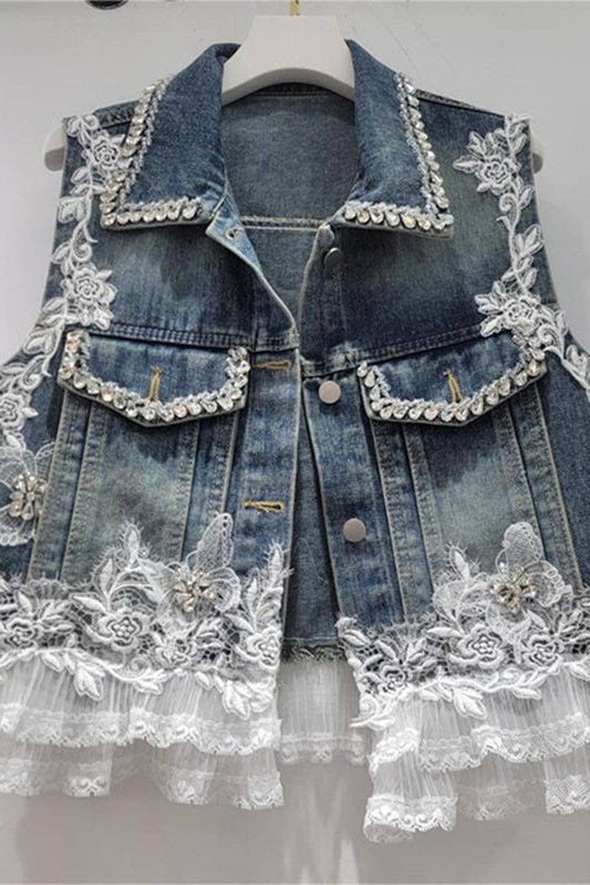 Lace Denim Vest