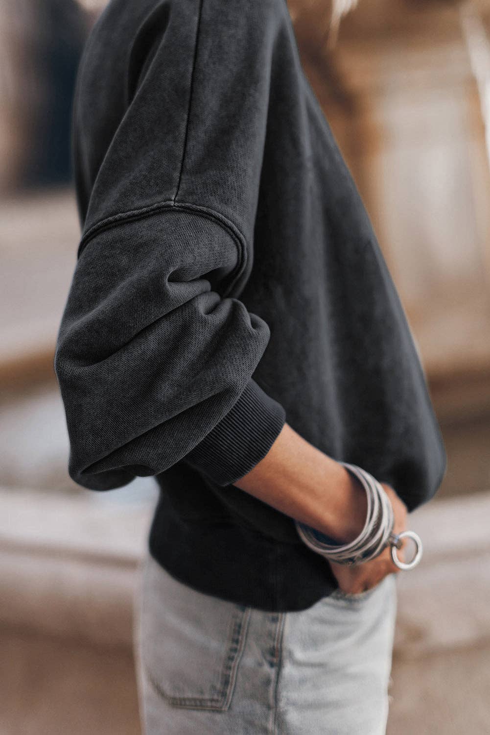 Solid Color Drop Shoulder Crew Neck Pullover Sweatshirt: Red / 75%Polyester+25%Cotton / M