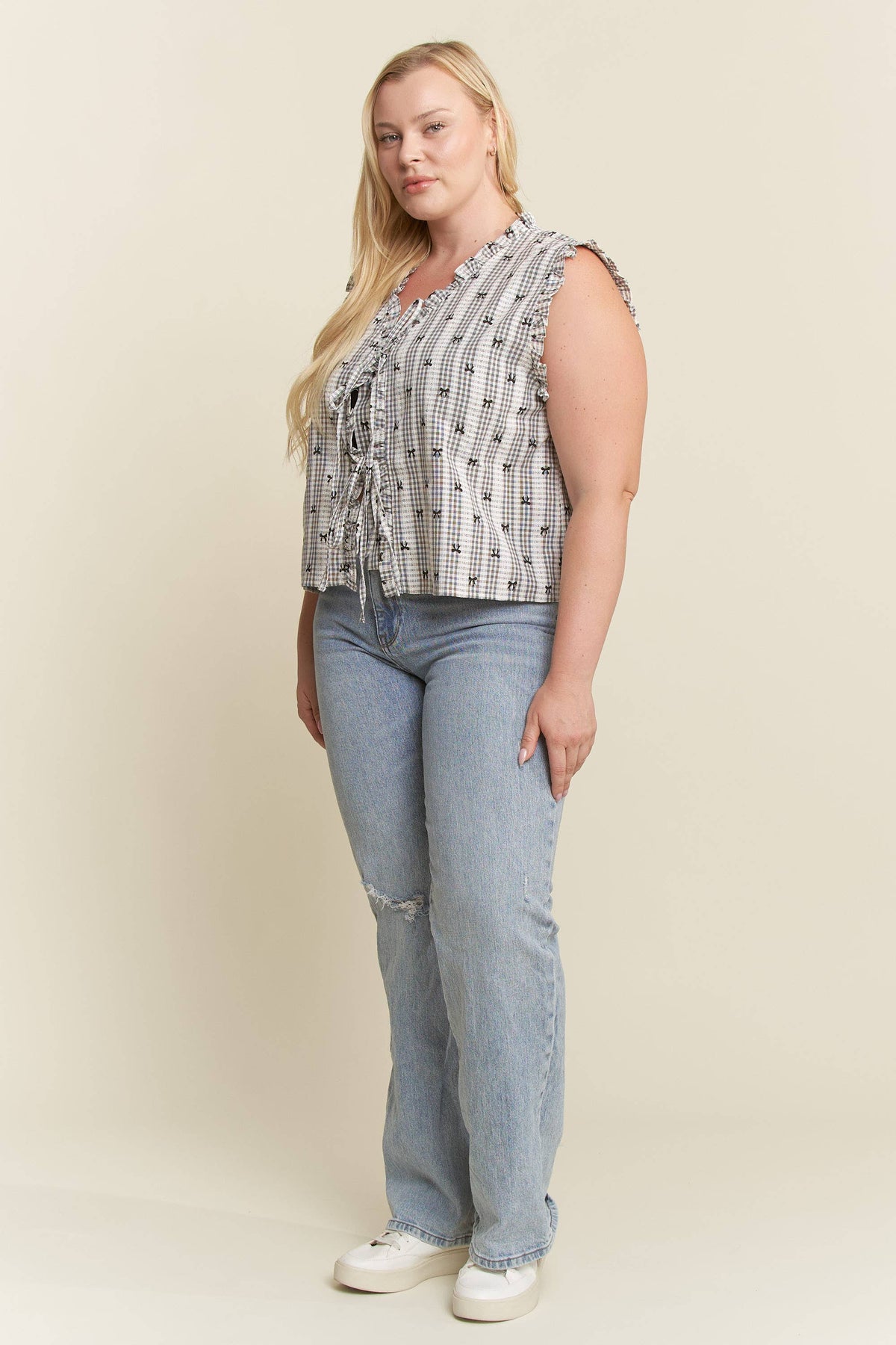PLAID TIE FRONT TOP