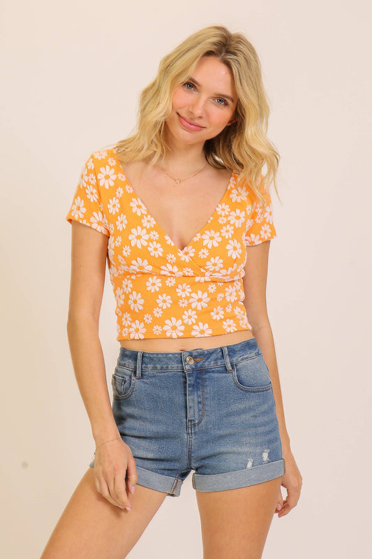 Daisy Print Surplice Top