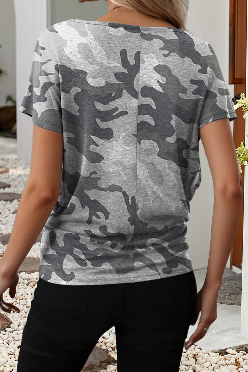 Camouflage Print Round Neck T Shirt