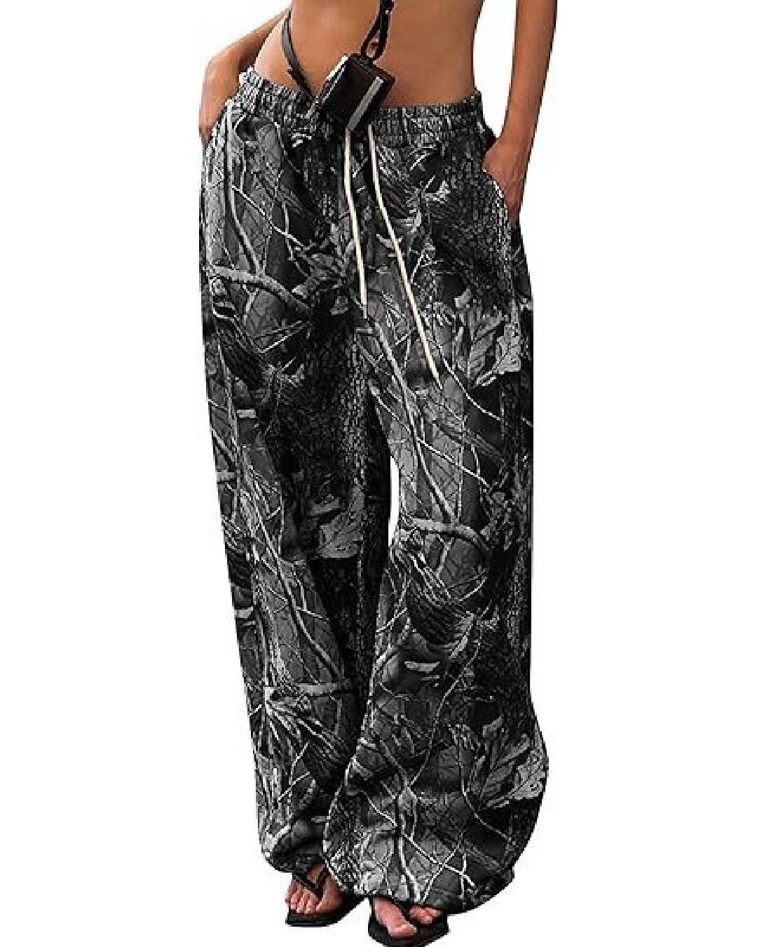 Casual Stretch Corset Camouflage Print Wide-Leg Pants: Brown / 2XL