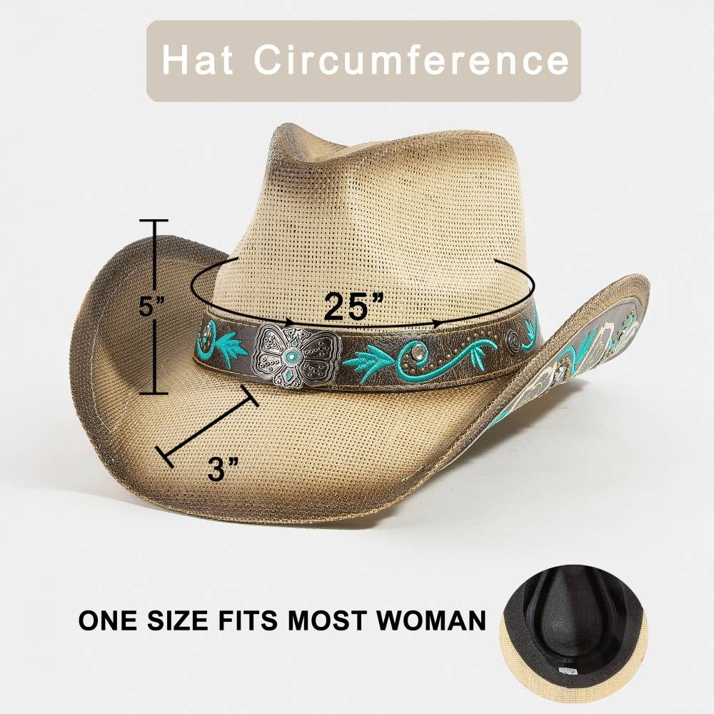 Western Butterfly Concho Detail Straw Cowboy Hat