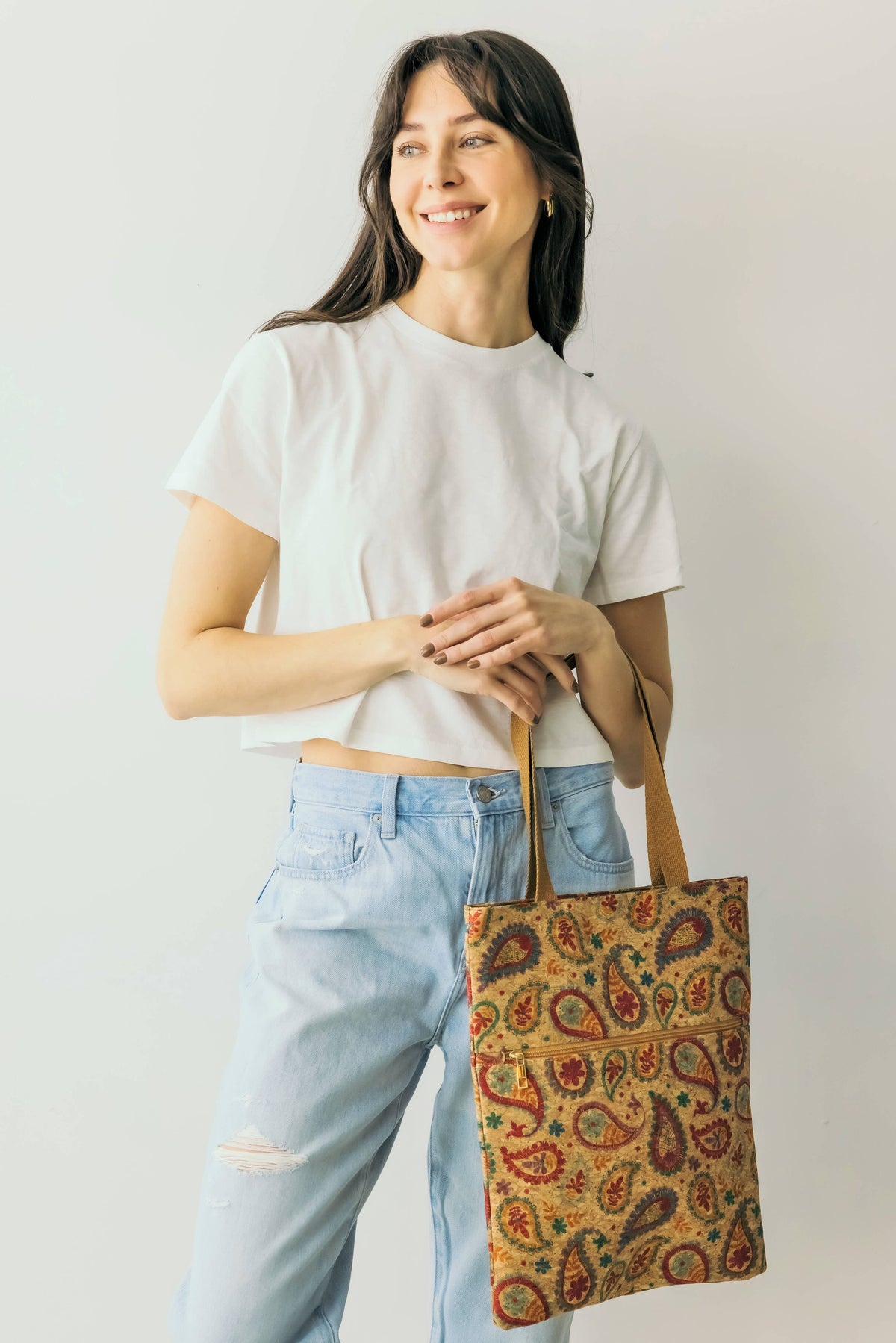 Paisley Print Tote / Shoulder Cork Bag