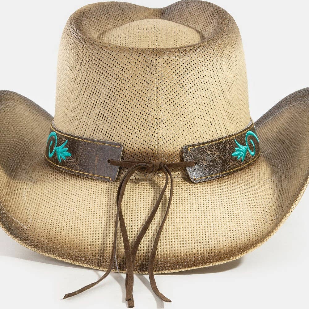 Western Butterfly Concho Detail Straw Cowboy Hat