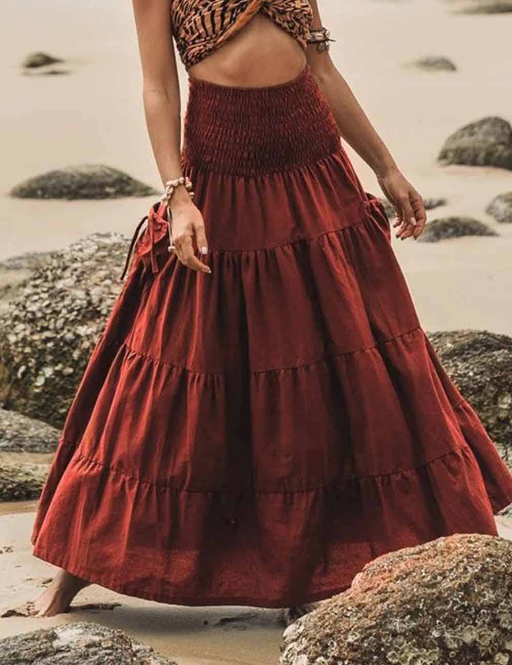 Boho Maxi Skirt: Maroon