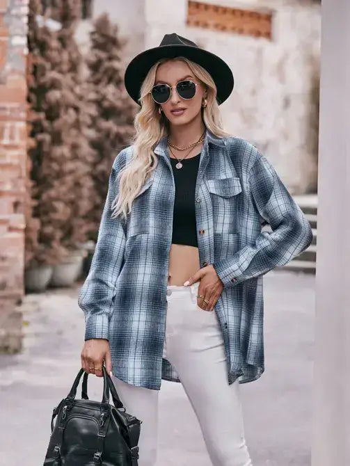 Plaid Button-Down Oversized Flannel Shirt Jacket