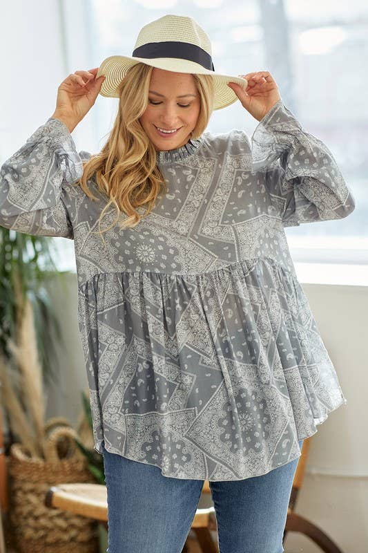 PLUS SIZE WILLOW TREE BOHO RUFFLED BLOUSE