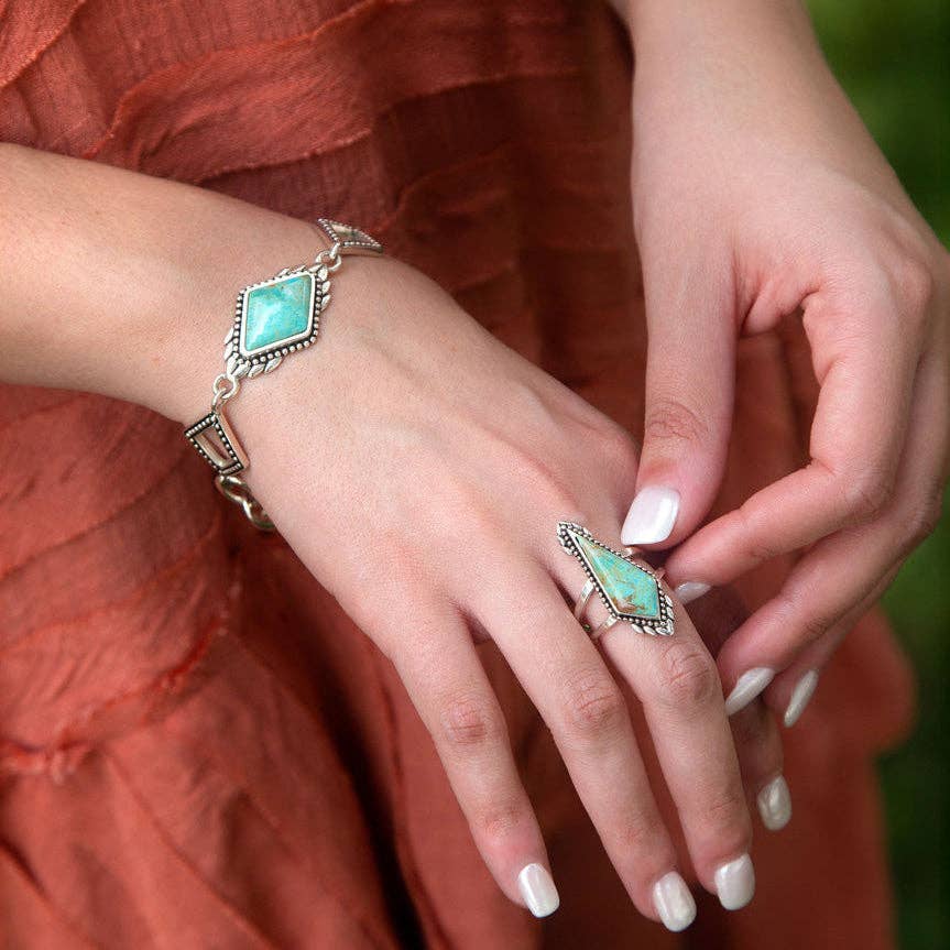 Anemone Blue Turquoise and Silver Statement Ring