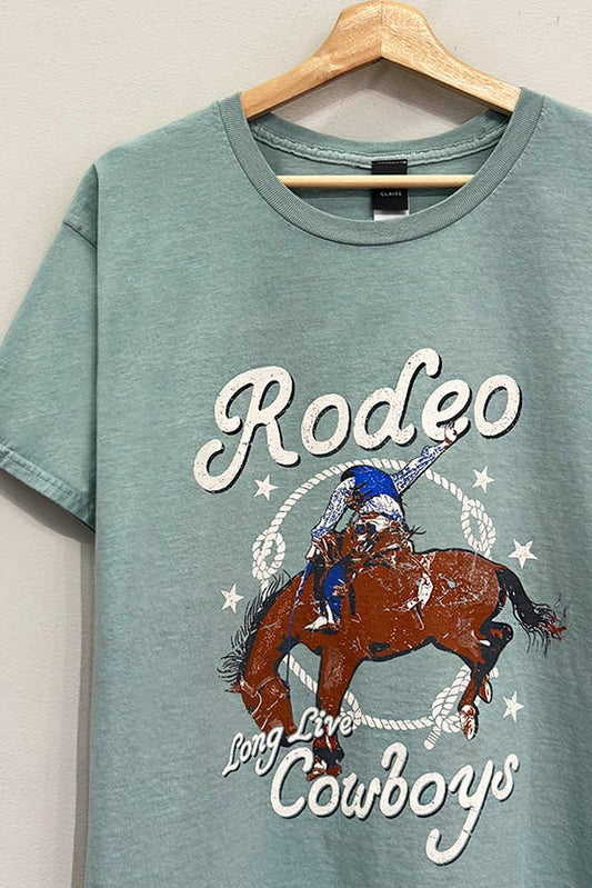 Rodeo-Long Live Cowboys Western Teal T-Shirt