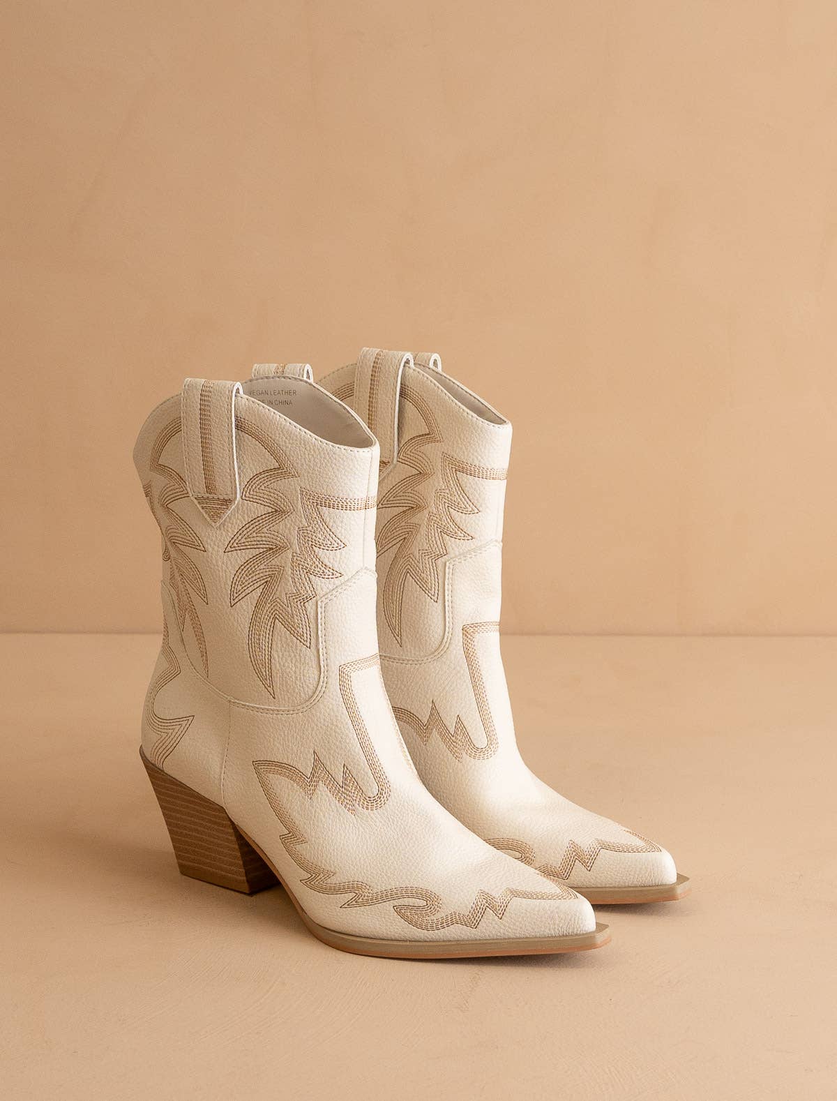 The Nantes Beige Western Embroidered Vegan Leather Cowboy Boot