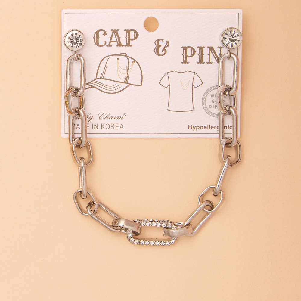 Crystal Rhinestone Embellished Cap Chain: Silver