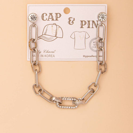Crystal Rhinestone Embellished Cap Chain: Silver