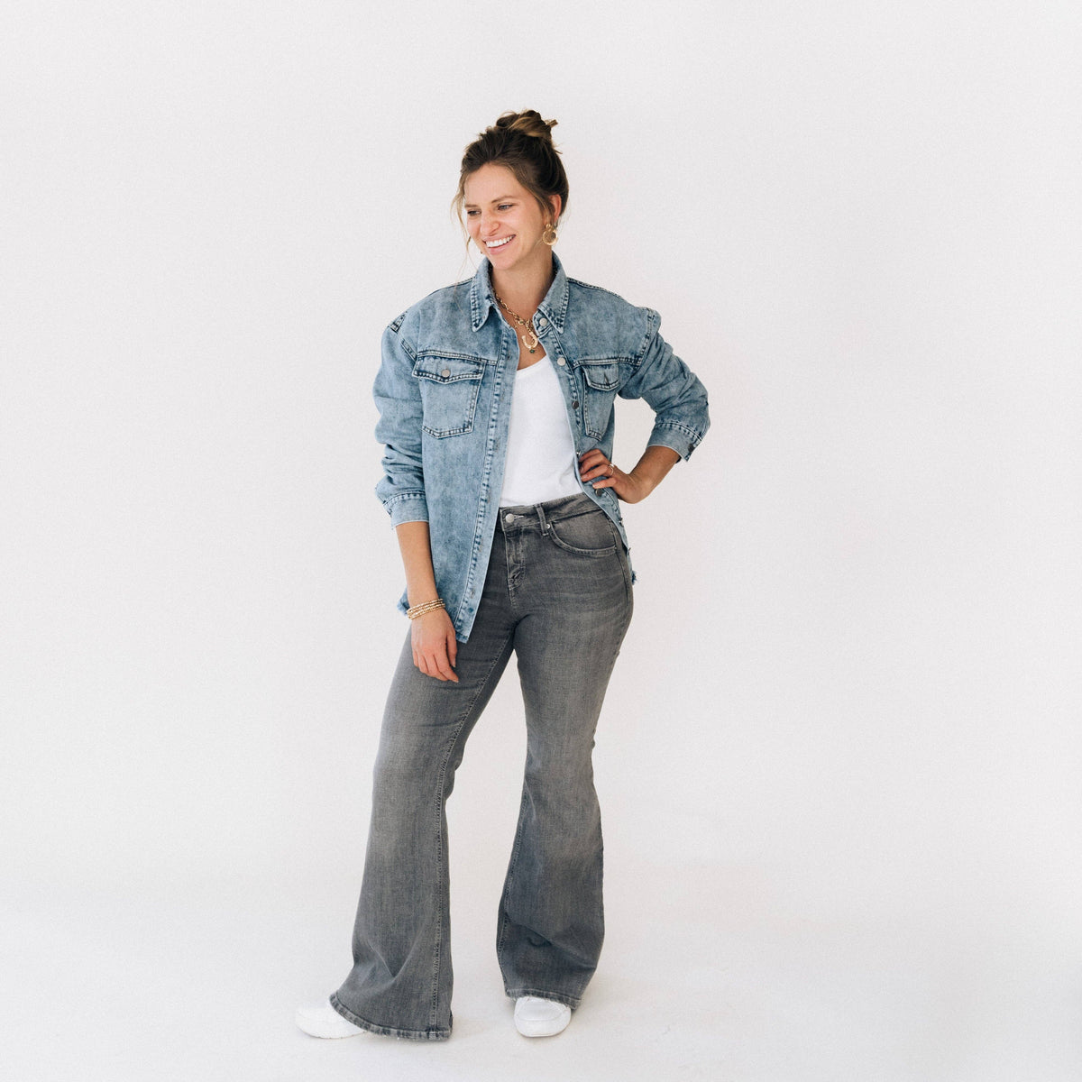 Blue Raw Hem Denim Jean Jacket - Women: 3XL