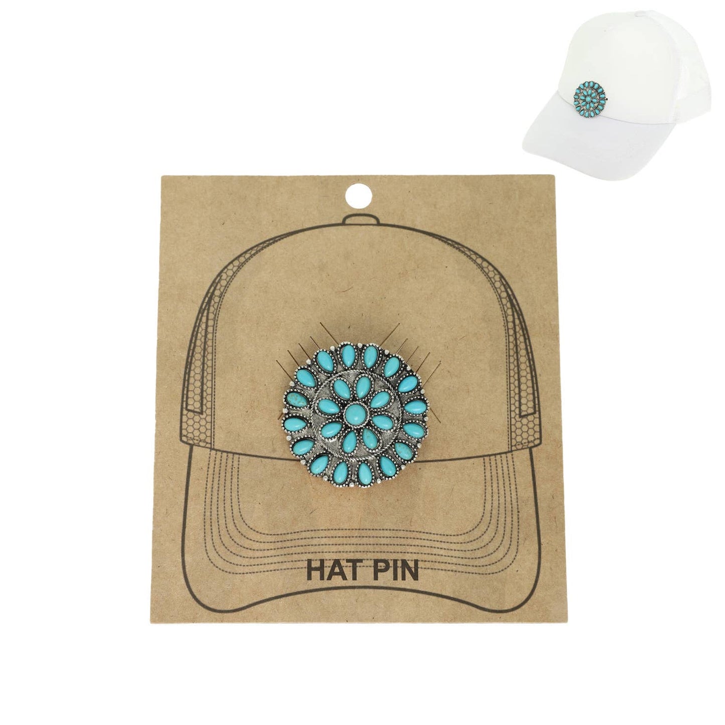Western Turquoise Cluster Concho Hat Pin