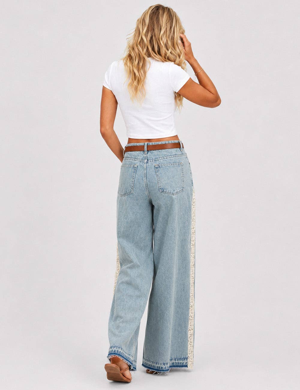 Lace Panel Wide Leg Denim
