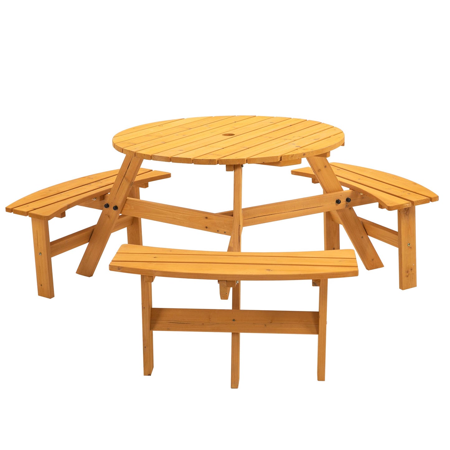 6-Person Outdoor Wooden Picnic Table with Benches–Brown/Natu: Brown